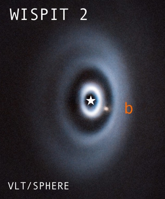 VLT/SPHERE image of WISPIT 2 showing protoplanet WISPIT 2b within the disk gap